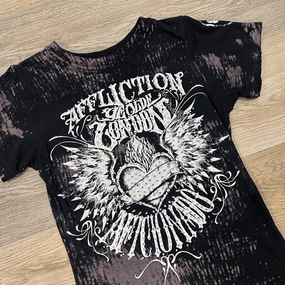 Affliction Womens XS Tee T-shirt Grunge Goth Punk Whimsigoth 90s Y2K Rhinestone - Picture 1 of 12